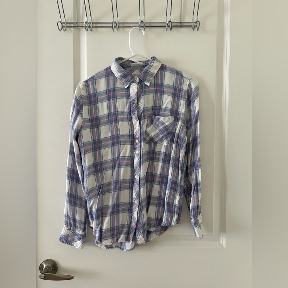 Rails Hunter Button Down Top White Lavender Blue - image 3
